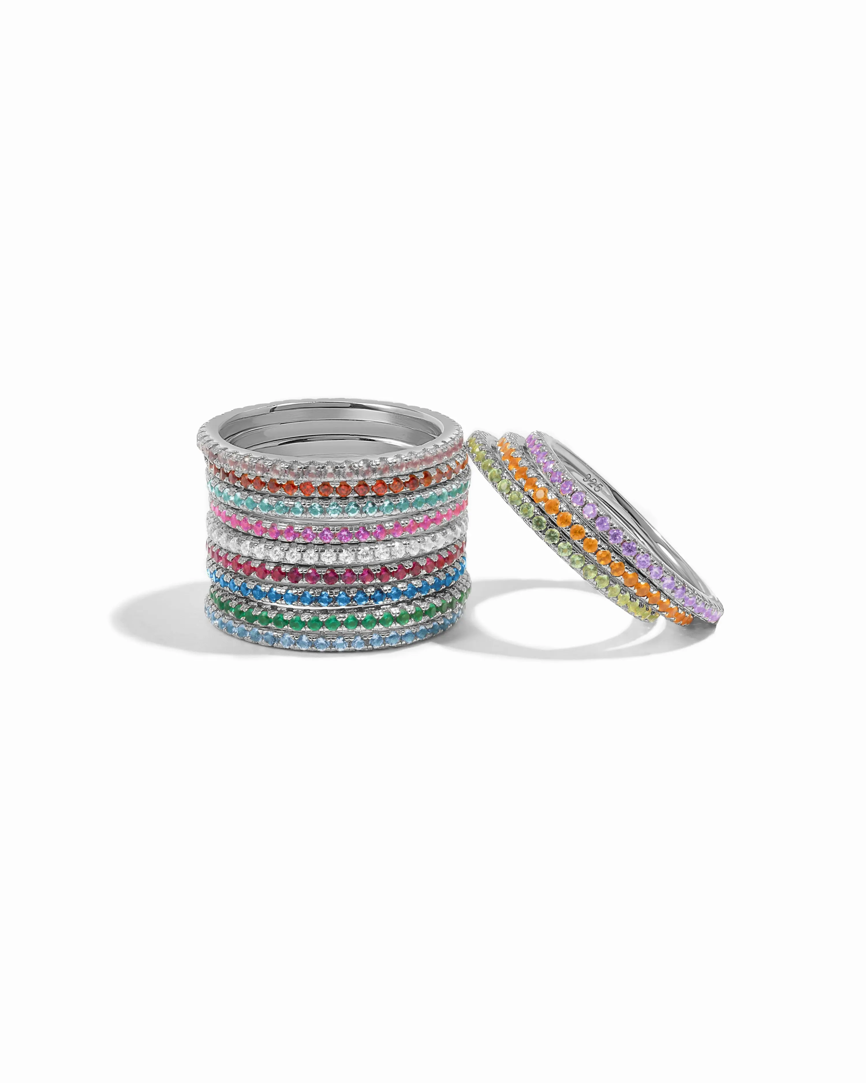Women's Multi-Size Silver Birthstone Eternity Rings, Continuous Band Costume Jewelry