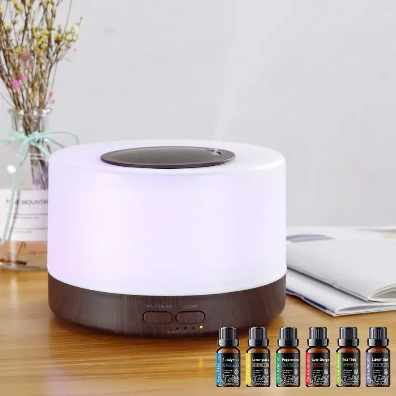 【6 Oils Included】500ml Ultrasonic Essential Oil Diffuser - Remote Control Wood Humidifier with 7 LED Mood Lights air purifier essential oil aroma dif