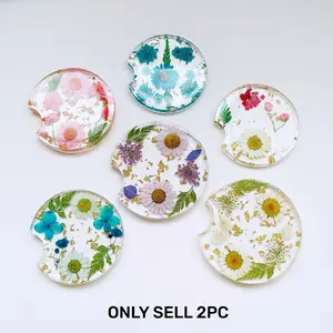 Creative Flower Pattern Car Coaster, Round Universal Handmade Car Coaster, Car Interior Decoration for Women & Girls, Car Decor for Girls, Car Stuff, Car Accessories for Girls, Girly Car Accessories