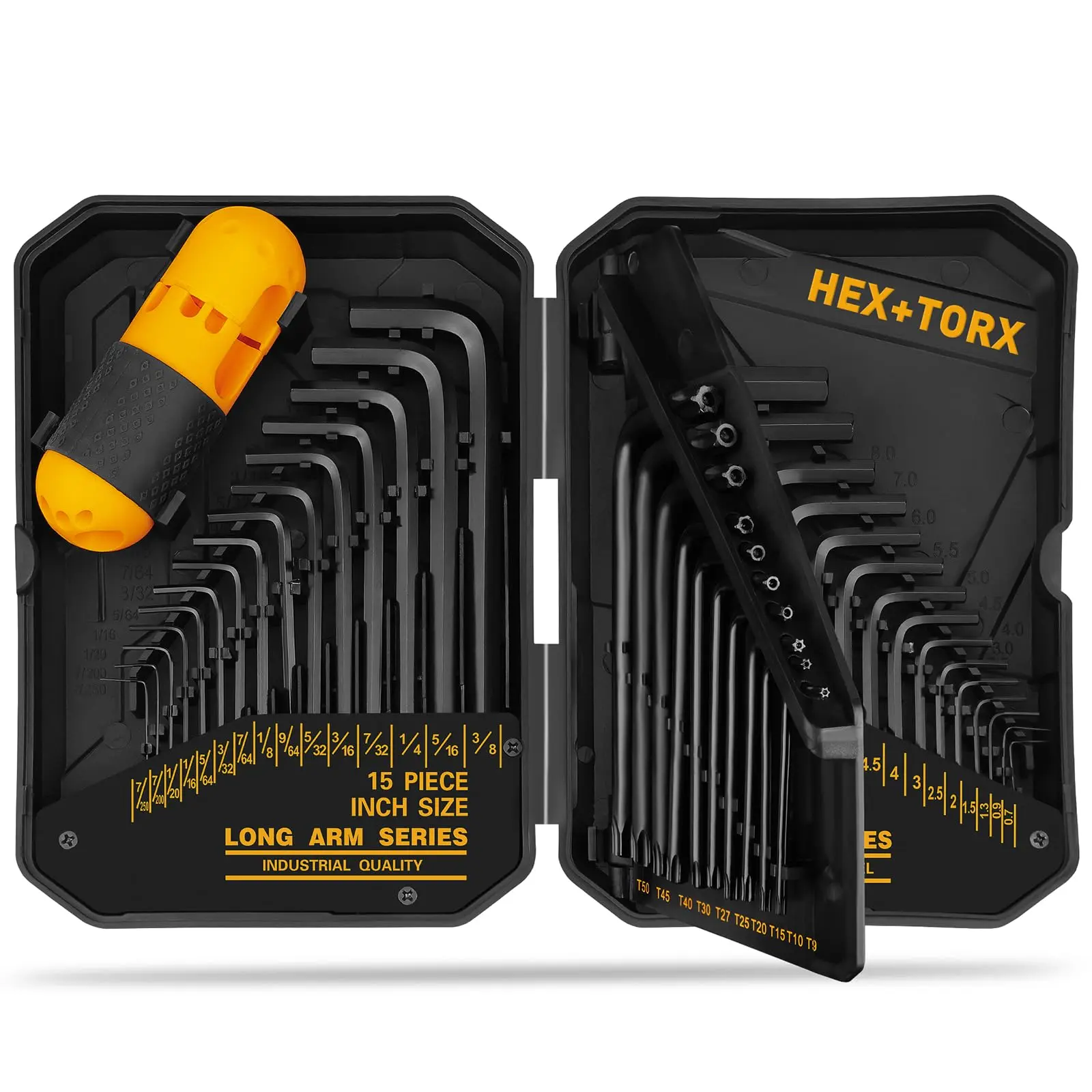 ELEAD Hex Key Allen Wrench Work Tool Kit, Chrome Vanadium Steel Heat-Treated with Torque Handle, CR-V Hex Keys (SAE 0.028"-3/8", Metric 0.7mm-10mm, Torx T9-T50) in Storage Case, Work Tools
