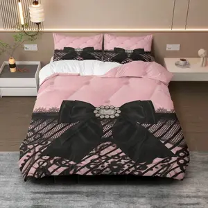 3-piece bedding set, 1 duvet cover + 2 pillowcases (filling not included), polyester material with bow motif, Valentine's Day bedding set, Decorative Bedding Set, luxurious design, suitable for decorating bedrooms, hotels, wedding rooms, and guest rooms.