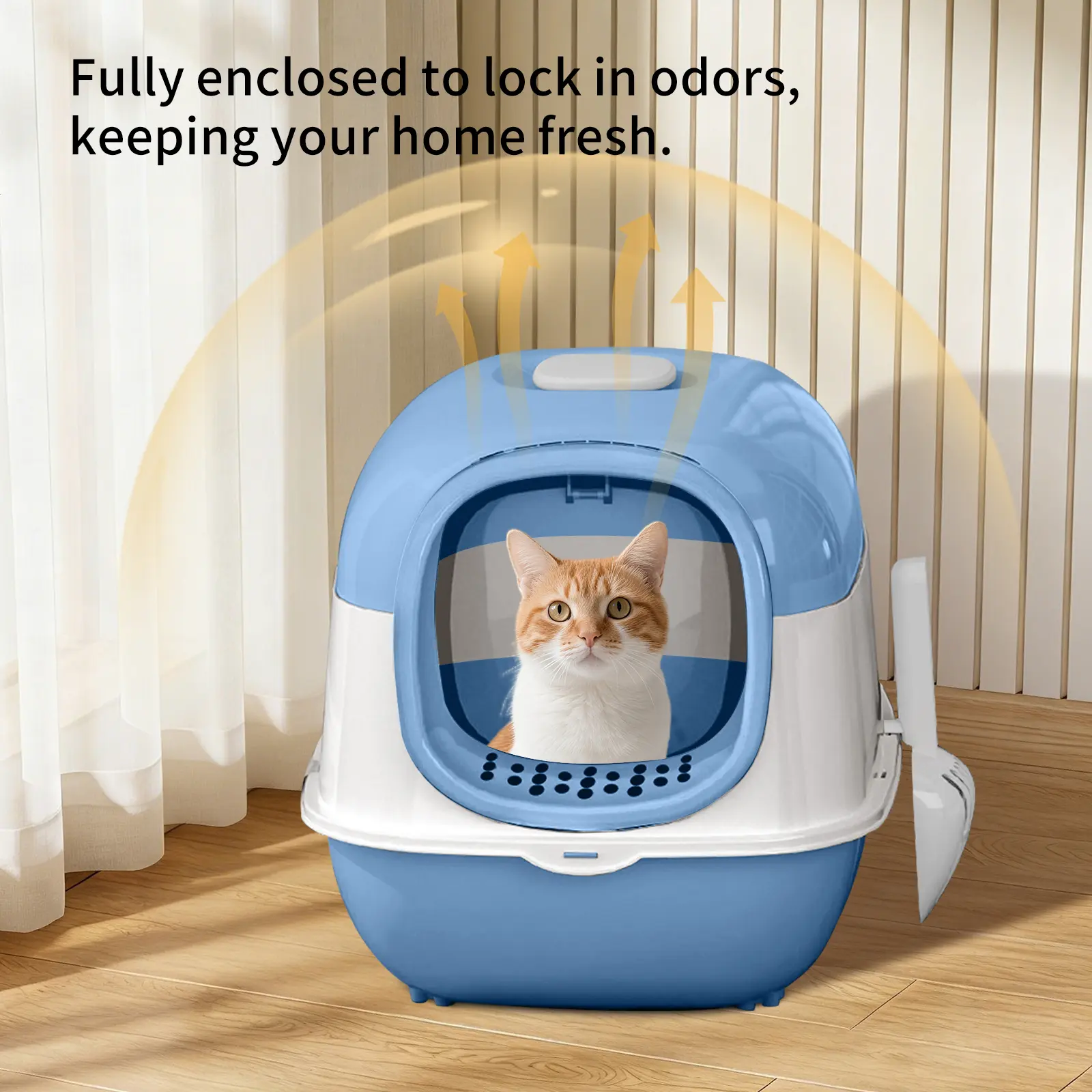 Fully Enclosed Hooded ABS Plastic Cat Litter Box - Anti-Splash, Odor-Lock, Sturdy Non-Slip Kitty Toilet with Litter Filter Step, Hanging Scoop, 2-Way Flip Transparent Door for Small-Medium Indoor Cats (Boosts Cleanliness, Mess-Free Use)