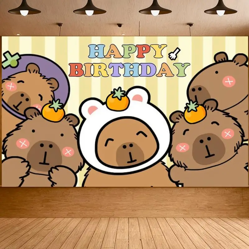 Cute Orange Capybara Theme Linen-Cotton Light Tapestry - Single-Side Strong Home Decor with Animal Balloons, Cake Topper, Banner, Backdrop, Gift Toy for Birthday Party Supplies (Multi-Size Available)