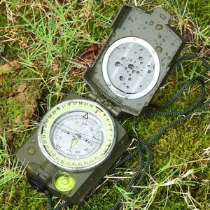 Military Lensatic Sighting Compass Survival with Carrying Bag, Outdoor Compass for Hiking, Waterproof and Shakeproof, Army Green, Compass, Compass Navigation, Compass Drawing Tool
