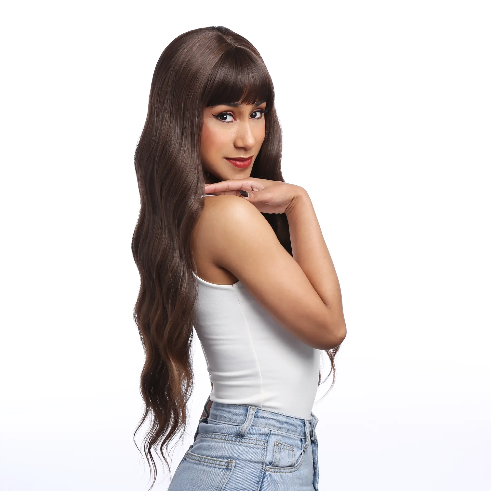 30-Inch Brown Golden Auburn Ombré Wavy Synthetic Wig | 【Heat Resistant】【Cap Included】 | #20 41FSGB