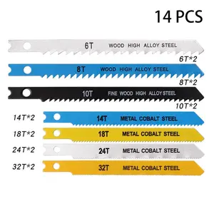 14Pcs Jig Saw Blades Cutting Tools T-Shank Jig Saw Blade Wood Metal Saw Blades Woodworking Tool Cutting Jig Saw Power Tools
