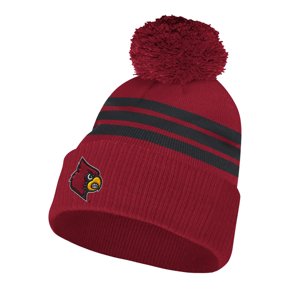 adidas Mens Louisville Cardinals 3-Stripes Cuff Pom Beanie Casual - Red adidas Mens Louisville Cardinals 3-Stripes Cuff Pom Beanie Casual - Red