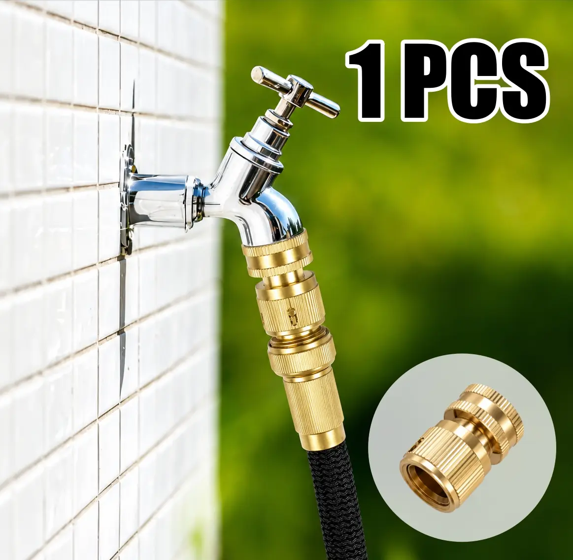 Garden Hose Quick Connector, 1 PCS Solid Brass 3/4 Inch GHT Thread Fitting (NO Sprayer), No-Leak Water Hose Female Adapter (No Male), Garden Hose Connectors