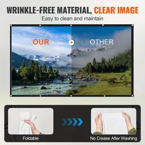 2026 Upgraded 100/120/150 Inch Projection Screen – Dual Black Background & Anti-Light Technology – Foldable, Wrinkle-Free, Easy to Clean – Indoor Outdoor Movie Theater Screen (16:9 White) Hd Projectors Audio