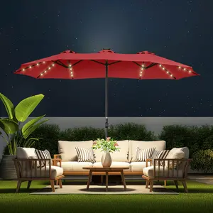 [Oversized]13ft-15ft Solar light Double Sided Umbrellas Solar Lights Outdoor Extra Large Market Table Umbrella with Base Included, Oversized Umbrella for Deck, Pool, Backyard Offset Parasol Offset Patio Parasol Sunshade Canopy