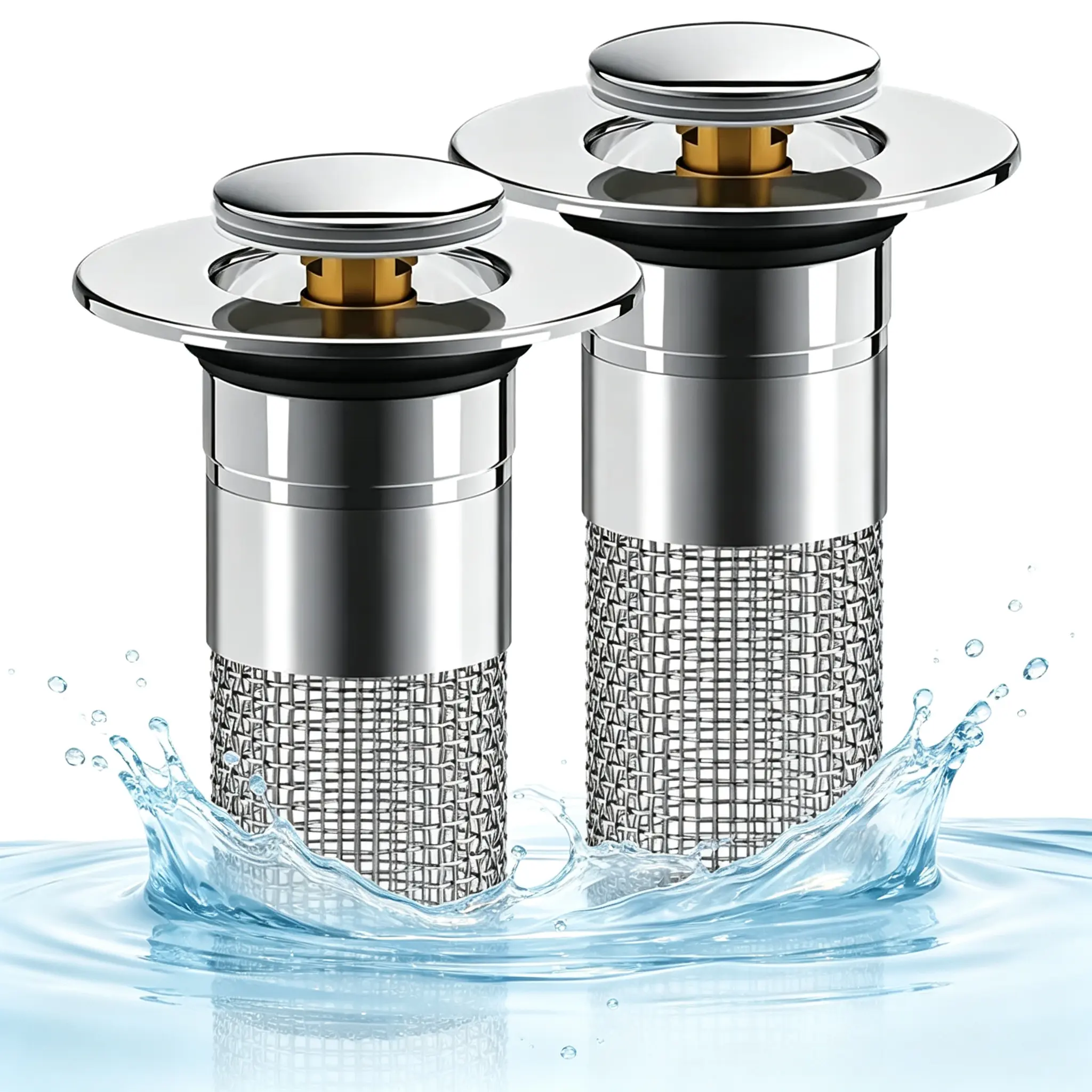 Floor drain,2 pcs Pop-Up Bathroom Sink Drain Strainer, Stainless Steel Hair Catcher Basket with Brass Drain Plug, Universal Fit for US Bathroom Sinks, Bathtubs, Showers & Floor Drains summerwins