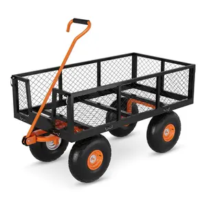 Garvee 900-LBS Heavy-Duty Steel Garden Cart - Utility Outdoor Wagon with Removable Mesh Sides, Flexible Handle & 10" All-Terrain Tires, Ideal for Yard, Lawn & Garden