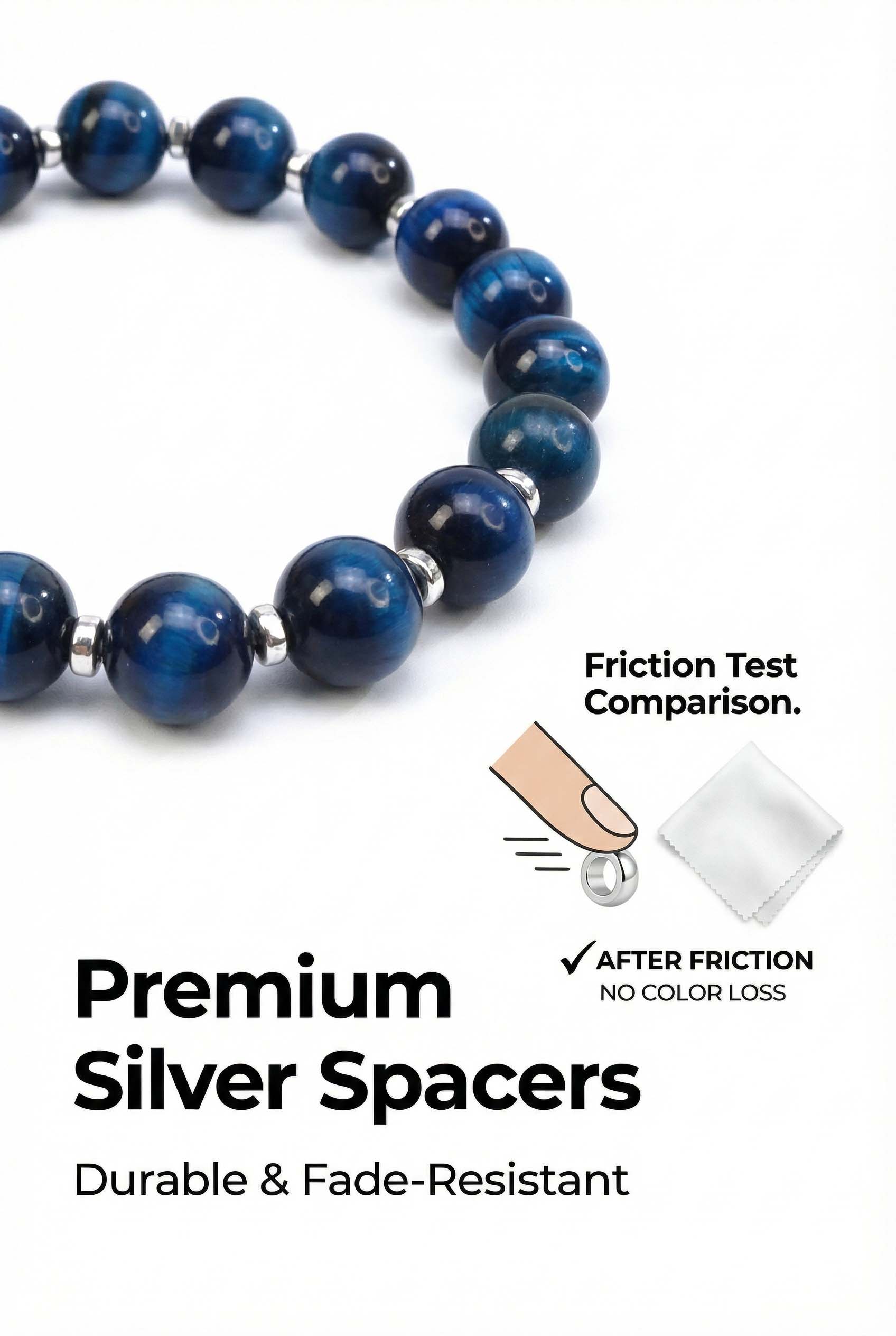 12mm Large Natural Blue Tiger Eye Beaded Bracelet Lucky Wealth Protection Jewelry Gift