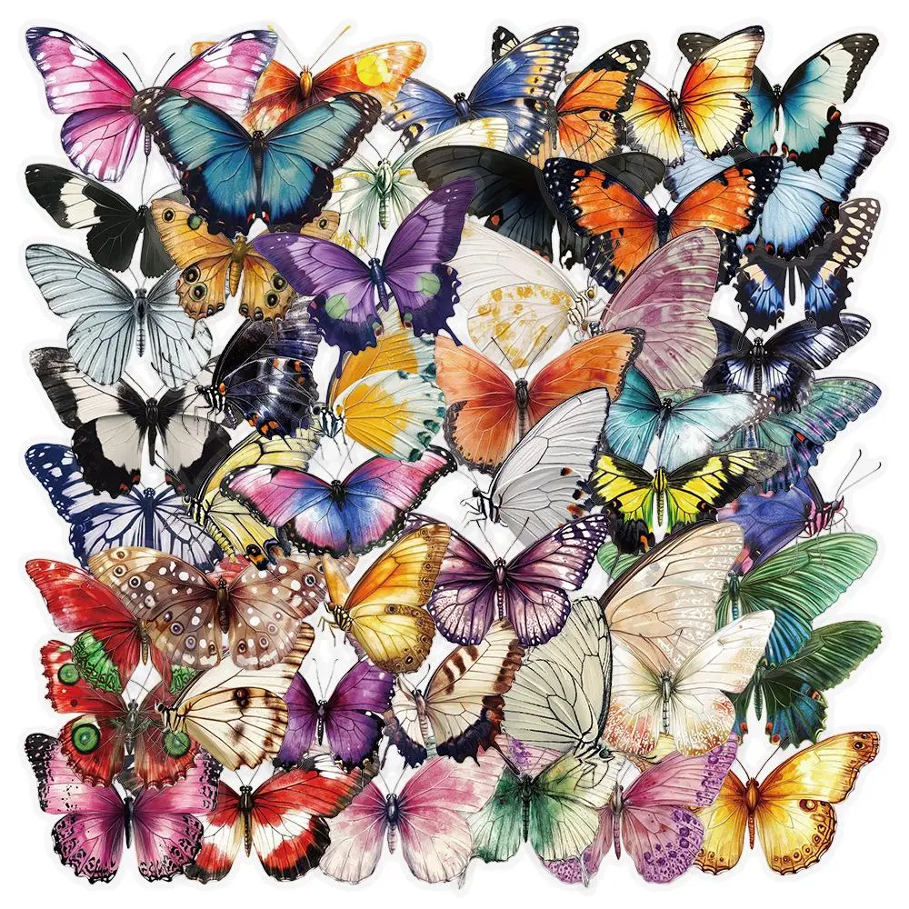 Butterfly Pattern Sticker, 50pcs/set Colorful Butterfly Series Sticker, Sticker Packs, Scrapbook Supplies, Decorative Sticker for Scrapbooking, Journaling, Gift Wrapping, Self Adhesive Stickers, Graphic Decal, Art Stickers