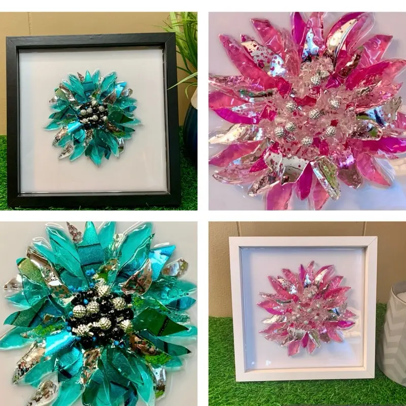 Sunflower shattered glass and resin art picture frame