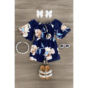 Navy Floral Bell Sleeve Romper