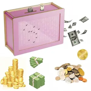 2026 Upgrade Durable Wooden Secure Piggy Bank - $10,000 Target Cash Vault Jar, Home Decor with Built-in Counter, Dry Erase Pen, Countdown Feature, Box Set, Ideal for Financial Milestones, All Ages Gift