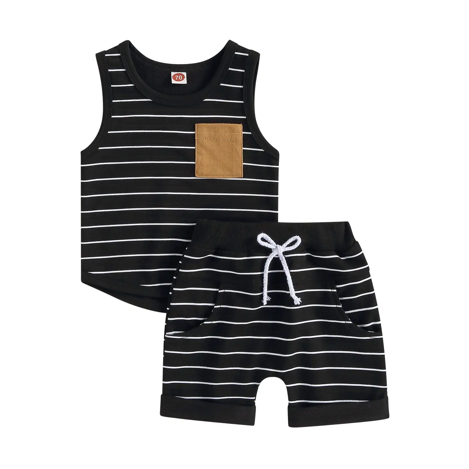 Kids Baby Boy Summer Outfits Striped Sleeveless Tank Tops and Stretch Casual Shorts with Pocket Set
