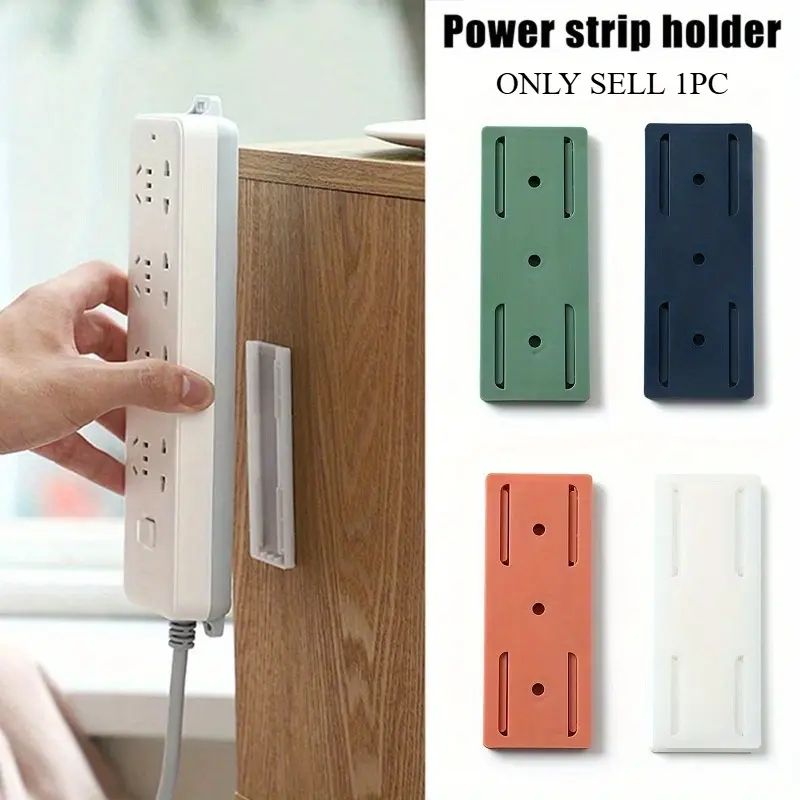 4pcs Non-Woven & Plastic Punch-Free Power Strip Holder, Self-Adhesive Wall-Mounted Socket Fixer Patch for Home Office