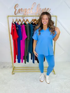 Zenana V-Neck Short Sleeve Brushed Matching Set