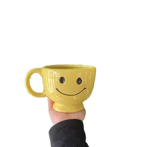 Yellow Smiley Face Happy Face Mug - Ceramic Tumbler for Coffee & Tea - Reusable Washable Drinkware - Fun Inviting Design