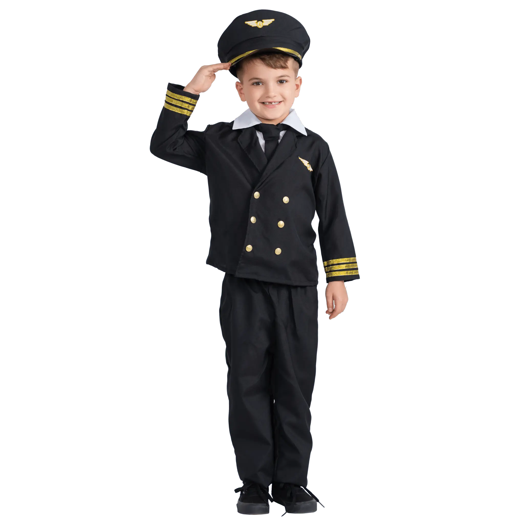 Pilot Costume Set For Kids - Airline Captain Uniform with Jacket, Pants, Hat & Tie - Halloween Party Dress-Up Set -  Perfect for Role Play , Pretend Play Fun, Theme Party & Cosplay Costume Party
