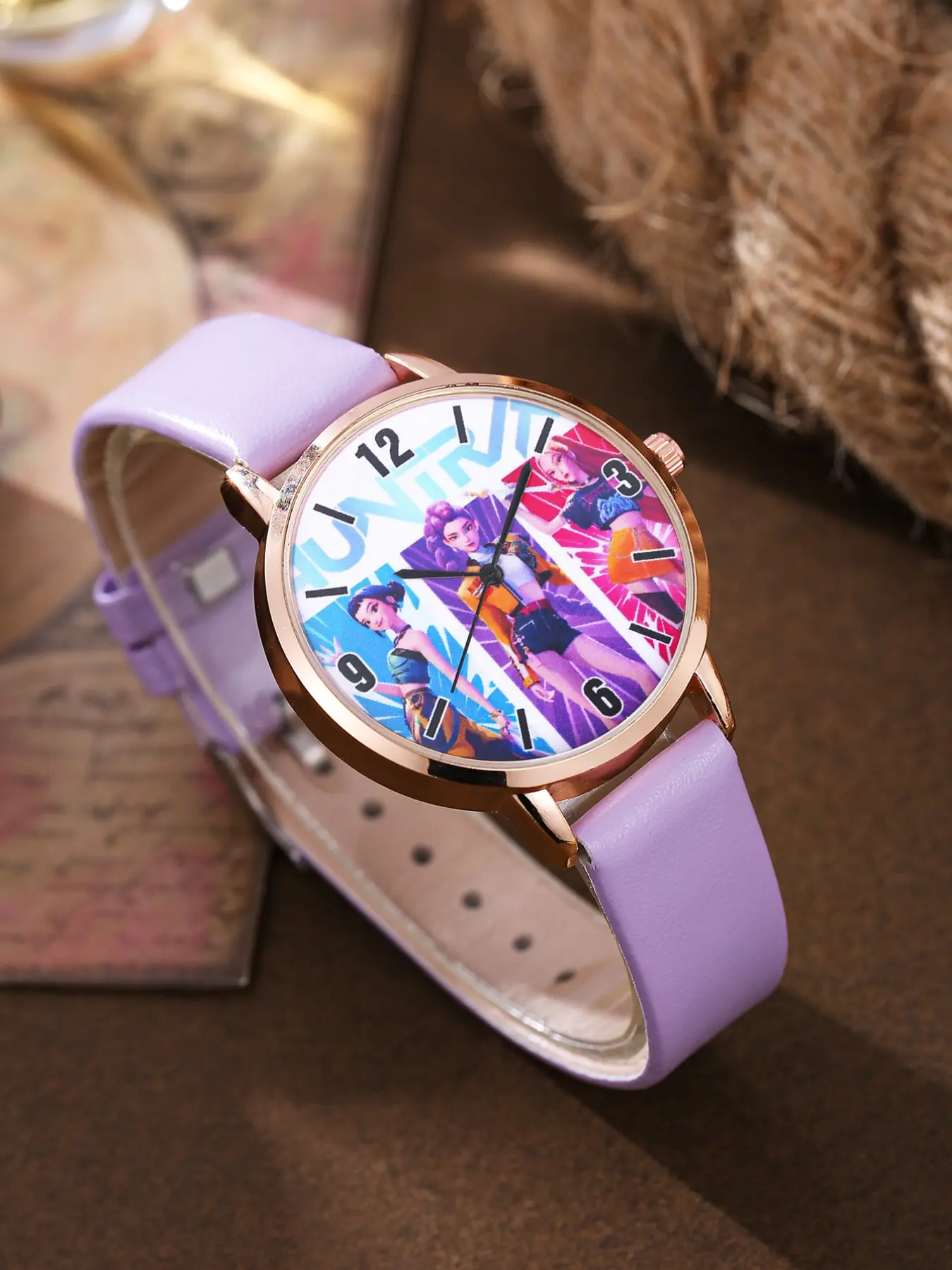 Fashion Personalized Watch with Anime Character Print Dial, Leather Strap, Quartz Movement, Casual Style, All Seasons Wear