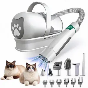 Professional Pet Hair Vacuum Groomer and Shaver Station for Dogs & Cats, 7-in-1 Pet Grooming Vacuum with 6 Safety Guide Combs, Complete Shedding Brush & Paw Trimmer Kit
