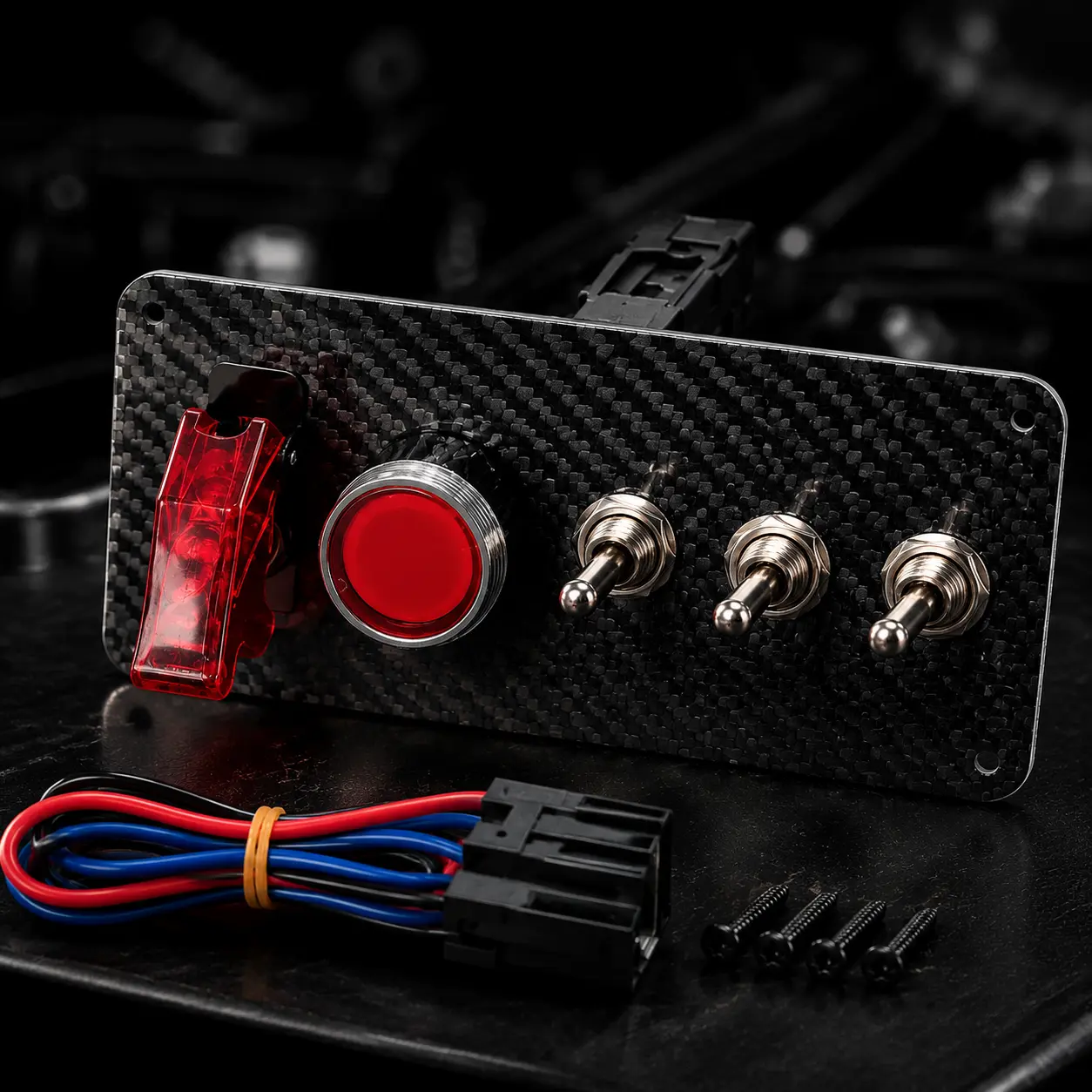 Universal Racing Car Carbon Fiber 6-Gang Toggle Switch Panel with Red Engine Start Button, Ignition ON/OFF Rocker Switch, ACC Circuit Control Panel for Modified Cars, Racing Vehicles & DIY Electrical Systems (Red Version) racing switch panel #CarMods