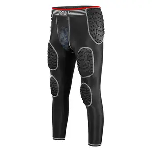 Exxact Sports Combat Men's Padded Compression Leggings, 7-Pad Football Girdle Pants with Cup Pocket, Integrated Hip, Thigh, Knee & Tailbone Protection for Game-Day (Black)