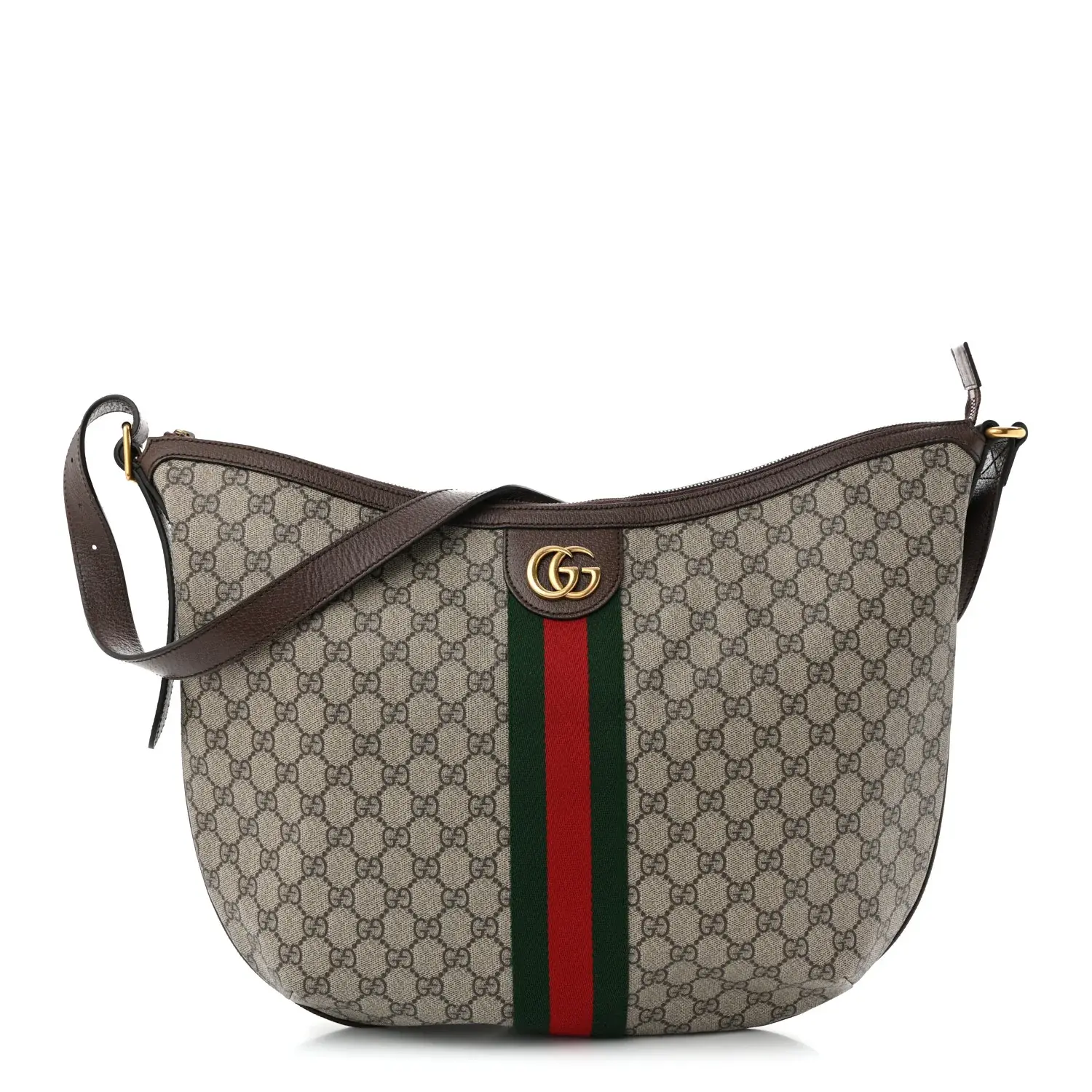 Pre-owned GUCCI canvas Shoulder bags GG Supreme Monogram Web Ophidia Half Moon Hobo Brown