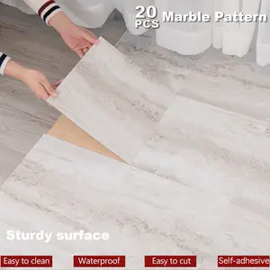 20pcs Vinyl Flooring Tiles, Self-Adhesive Waterproof Wear-Resistant Marble Pattern PVC Material, Easy Peel and Stick Installation