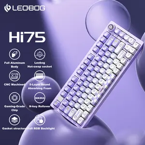 【Aluminum Base】LEOBOG Hi75 Wired Gaming Keyboard, Aluminum Alloy Mechanical Keyboard, Programmable Custom Keyboard with Mode-Switching Knob, Hot Swappable, RGB Backlit, Reaper Switch