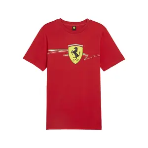 PUMA Mens Scuderia Ferrari Race Shield Crew Neck Short Sleeve Casual Tops Casual - Red