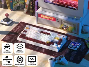 Risophy Wireless Retro Typewriter Keyboard with OLED Screen & Knob | 75% RGB Mechanical, Hot-Swappable | Hi-Fi Linear Switch | Three-Mode Link