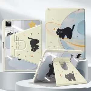 Black Kitten Compatible With Ipad A16 Air 11/13, Mini 7 A17Pro 2024, Air 10.9, Pro 12.9, Air 5/4, 10th/7-9th Gen, Mini 6 360° Rotating Case, Tablet Protective Cover, Tablet Casing, Tablet Accessories