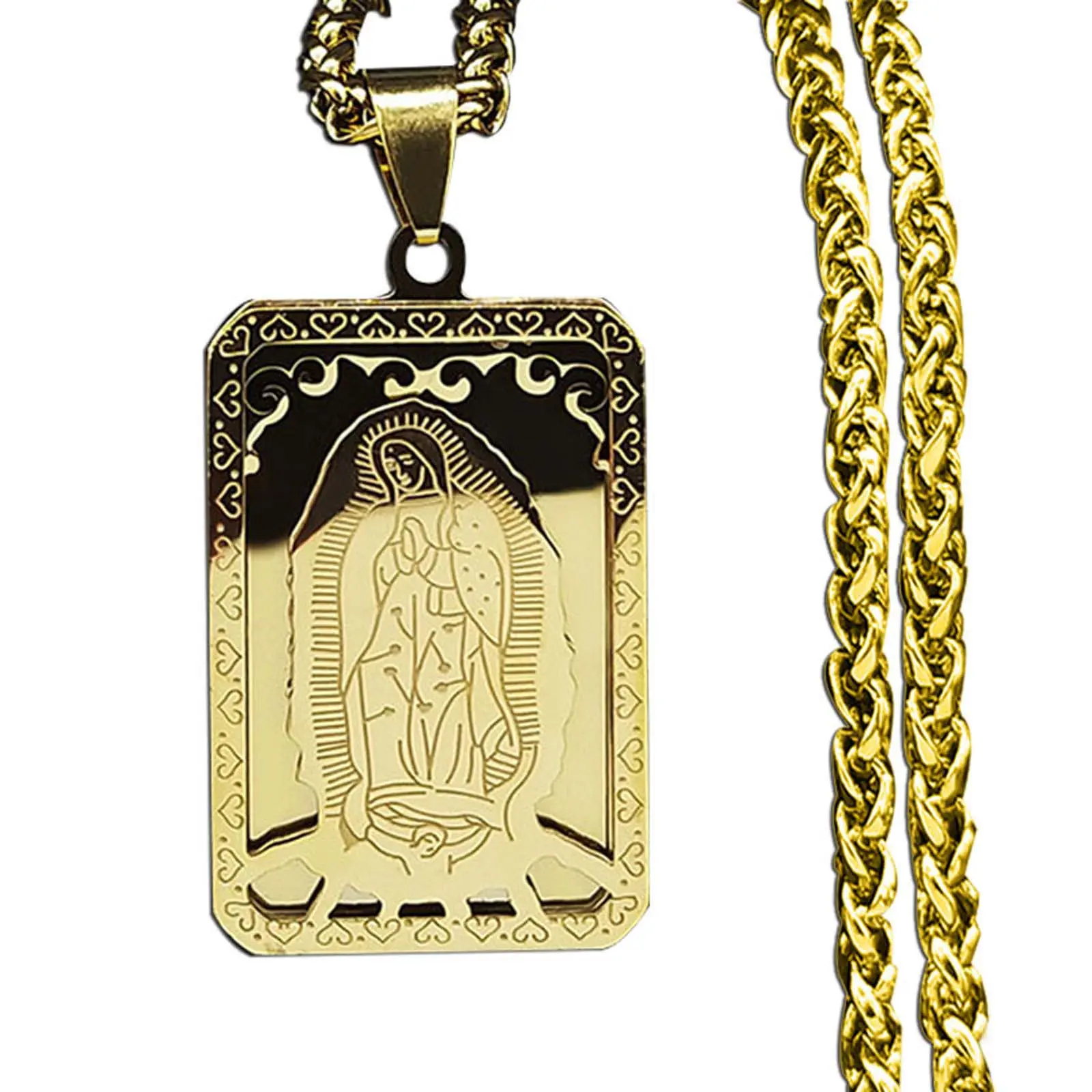 Stainless steel hollow portrait prayer necklace unisex golden and silver daily prayer jewelry