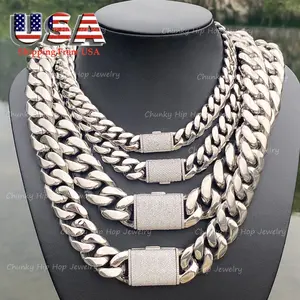 Super Heavy Strong Link Mens Womens Stainless Steel Jewelry,Polish Chain Miami Cuban Necklace ICEDOUT Clasps Rapper Jewelry