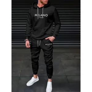 Milan print men's casual fashion sports high-end beige letter hooded suit street style, active lifestyle, trendy printing, urban fashion, high-quality printing, soft materials, pullover, matching suit, streetwear enthusiasts, young peopleRAIMENTRY