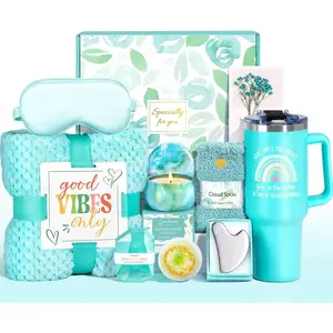 Birthday Gifts for Women,  Self Care Gifts Get Well Soon Basket, Christmas Relaxing   Care Package w/Flannel Blanket 40 oz Tumbler, for Mom Her Sister