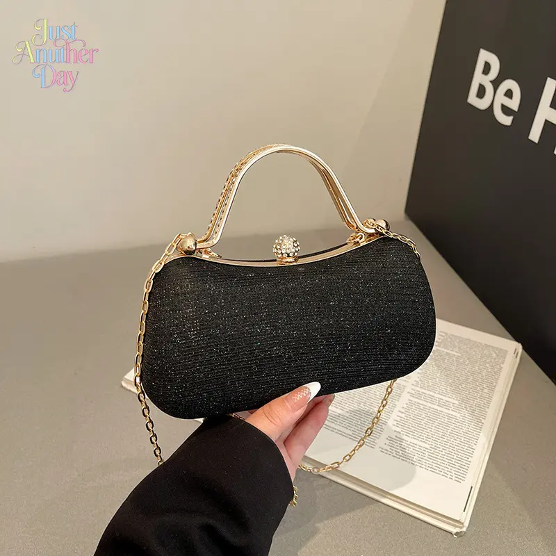 Sparkling Glitter Evening Clutch Bag, Luxury Rhinestone Top-Handle Box Purse, Elegant Gold Chain Crossbody Shoulder Bag for Parties & Events