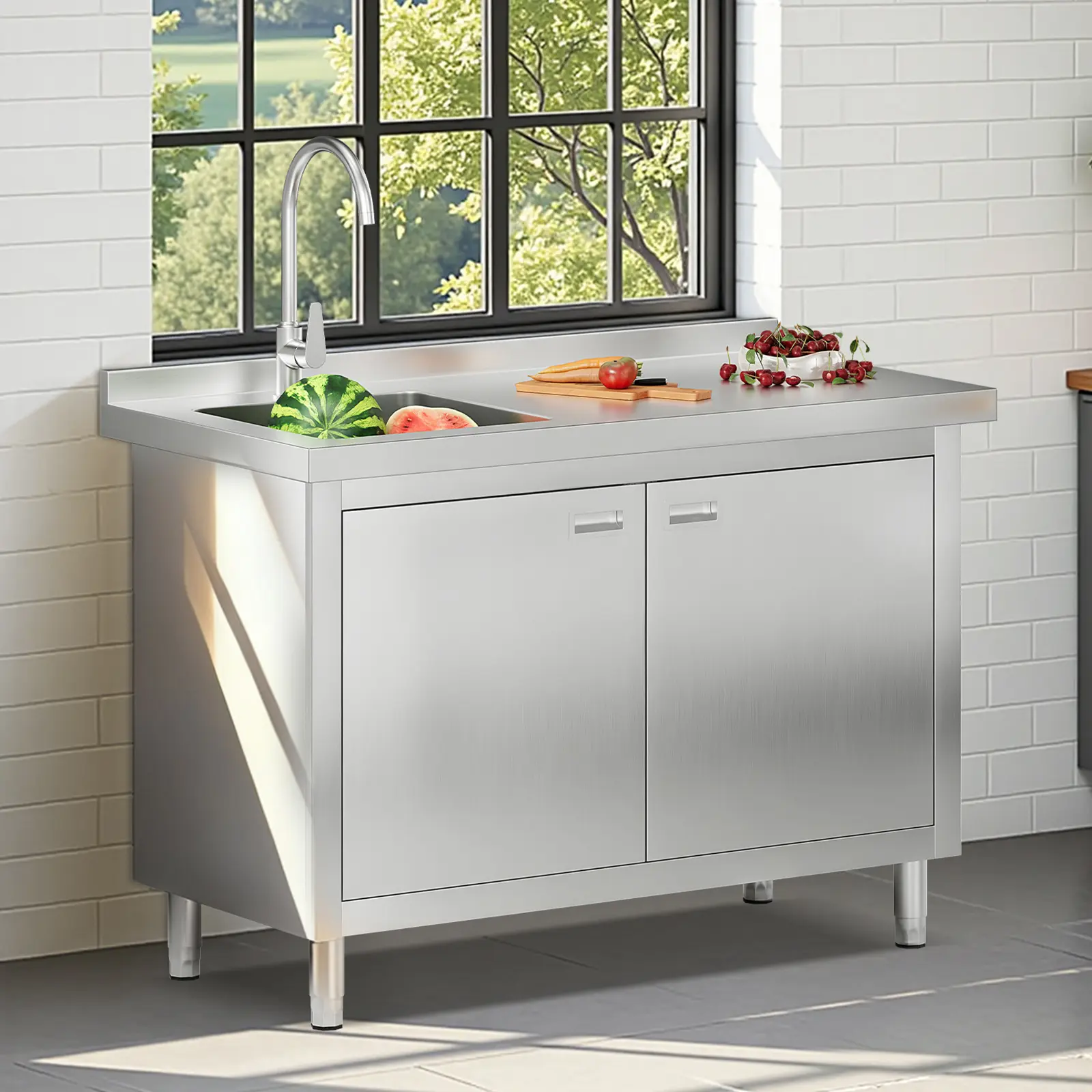 AMERLIFE Stainless Steel Utility Sink with Storage Cabinet, Extra-Large Kitchen Cabinet with Sink for Outdoor BBQ, Garage, Cafeteria, Food Prep Area, Restaurant, Laundry Room, Garage[tiktokshopbacktoschool][SohoChic]