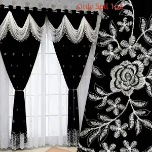 1 count Luxury double - layer jacquard blackout curtains with valance, Floral curtains, suitable for living rooms and bedrooms, Window curtain