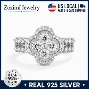 Zozimi 925 Sterling Silver Clover Ring with High Quality 5A Cubic Zirconia, Luxury Four-Leaf Flower Design Ring for Women, Engagement Jewelry, Anniversary Birthday Gift, Fashion Accessory for Daily Wear