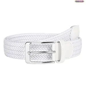 "Men's Elastic Braided Golf Belt with Pin Buckle – Adjustable Canvas Jeans Belt for Comfort & Style, No Punch Design, Perfect for Casual & Sporty Outfits"