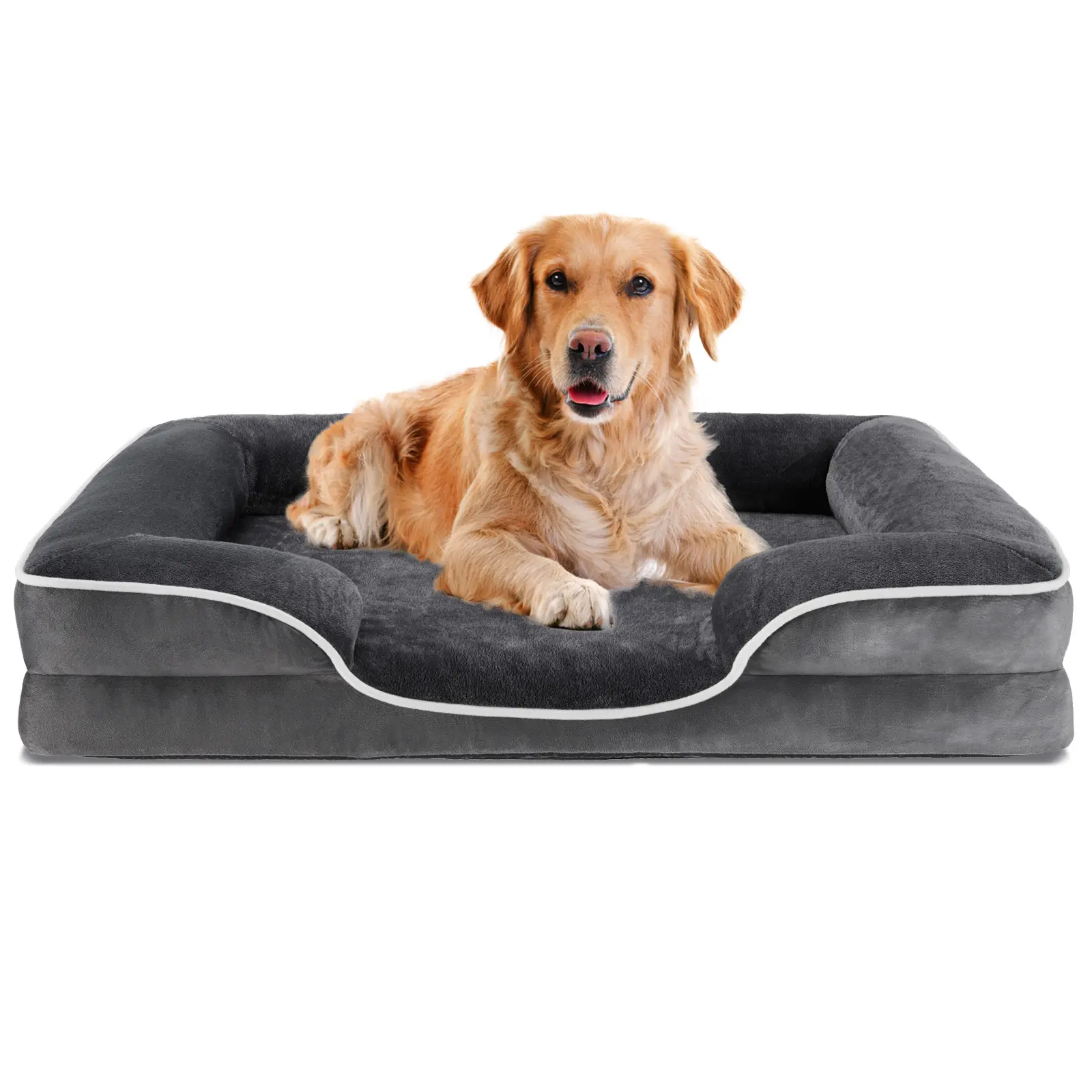 Orthopedic Plush Soft Dog Bed - Memory Foam Pet Bed for Medium Dogs with Washable Removable Cover, Non-Slip Base, Waterproof Liner, and Egg Crate Foam for Improved Sleep, Plush Beds
