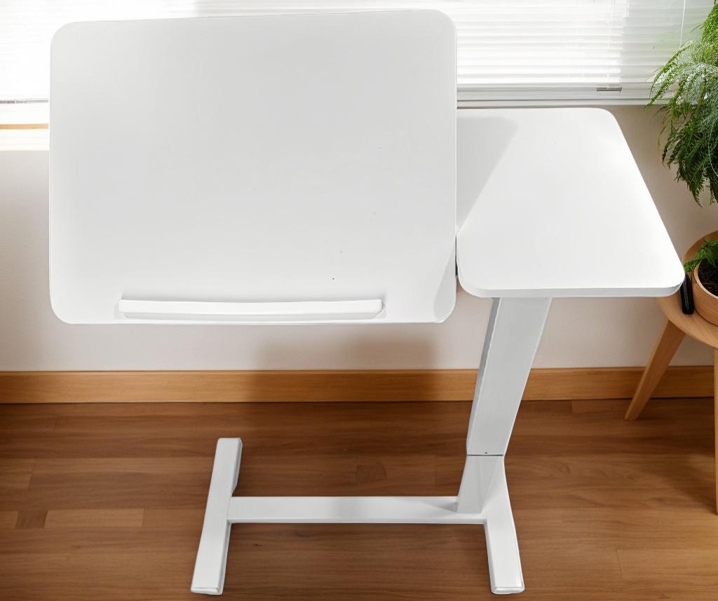 Overbed Bedside Table Adjustable with Wheels Mobile Standing Stand Up Rolling Laptop PC Desks with Tilting Top Height Tray Side Computer for Bedroom