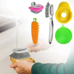 5 Pcs Flexible Vegetable Brush Fruit and Vegetable Brushes,Vegetable/Fruit Peeler with Brush Bendable Fruit Brush Scrubber for Food Veggies Carrot Potato Corn,Home Supplies Cleaning Plastic household use bathroom tile