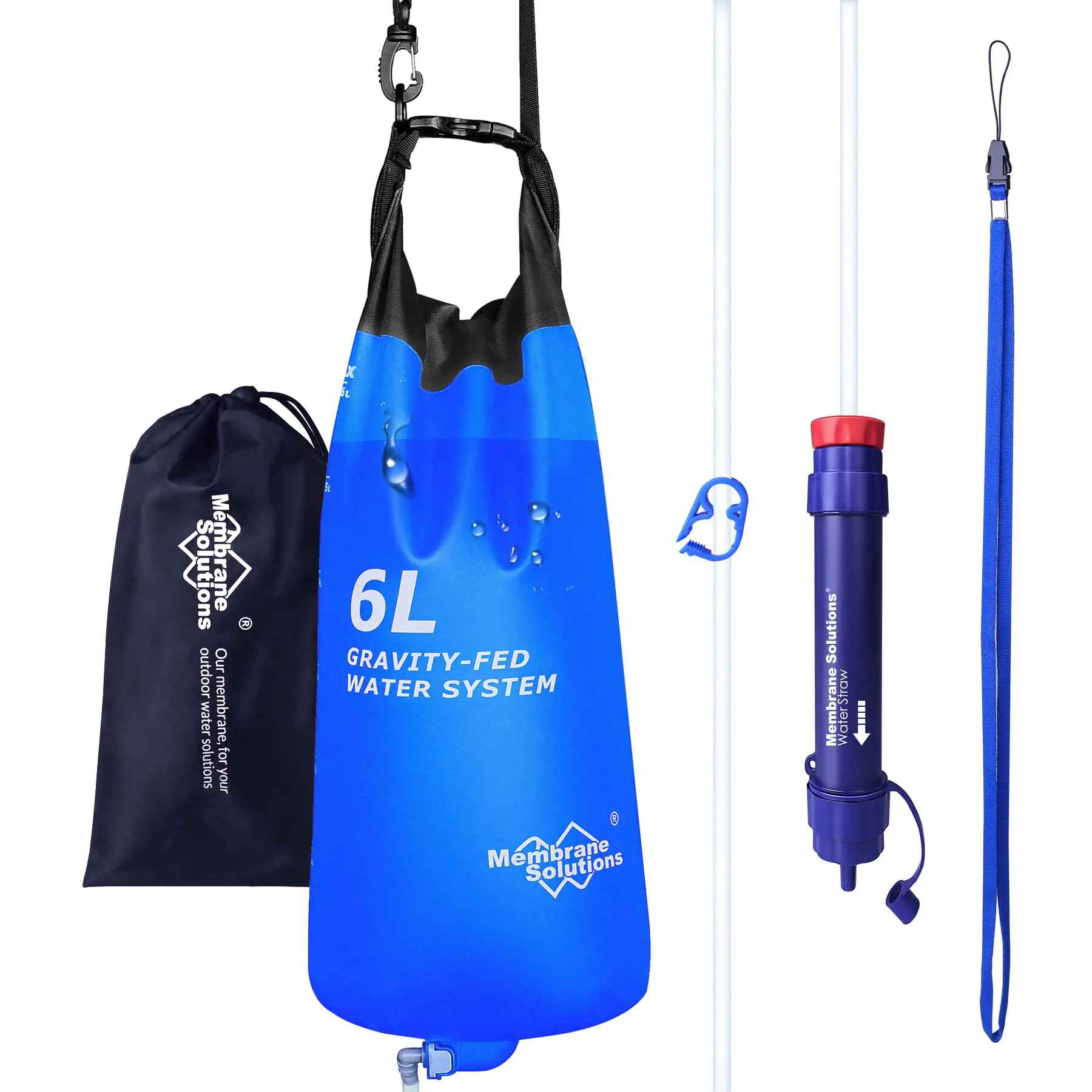 Membrane Solutions Water Filter, 6L Portable Filter Water Storage System with 4-Stage Hollow Fiber Purifier - Camping Accessories for Hiking & Emergencies