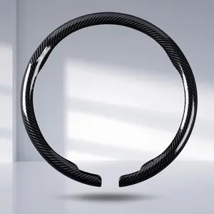 Steering Wheel Cover Carbon Fiber Snap On Steering Wheel Accessories Wrap 14.5-15 inch Universal Grip Anti-Skid Protector, Glossy Black